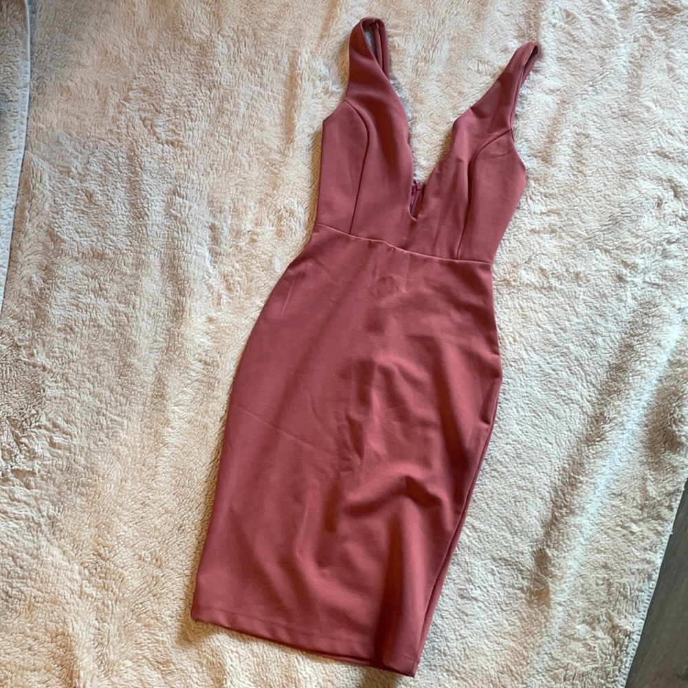 Mauve deep plunge midi dress